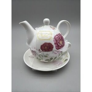 Stechcol Gracie Tea for One Teapot Cup Saucer Pink Floral Butterfly New